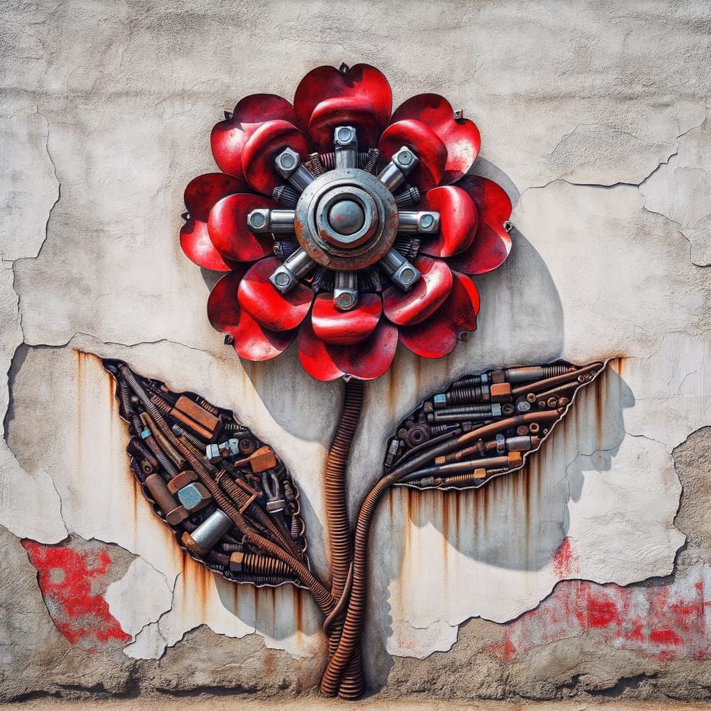 Red Steel Flower Sprouts from Concrete