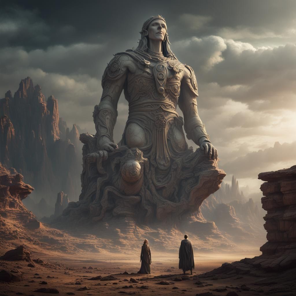 Ancient Statue on Dead Planet: Epic Digital Painting