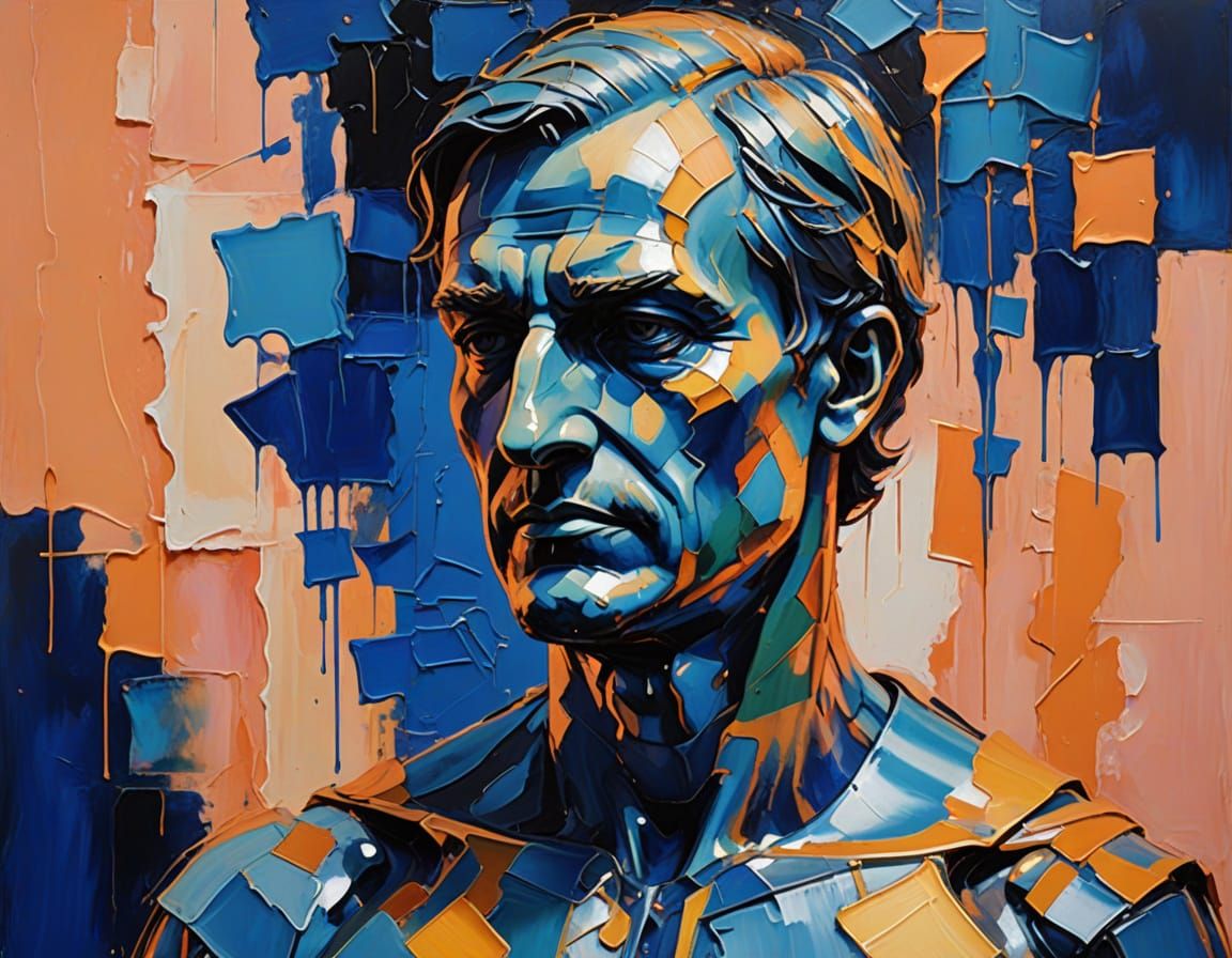 Cicero Bust Fuses with Modern Portrait in Abstract Oil Paint...