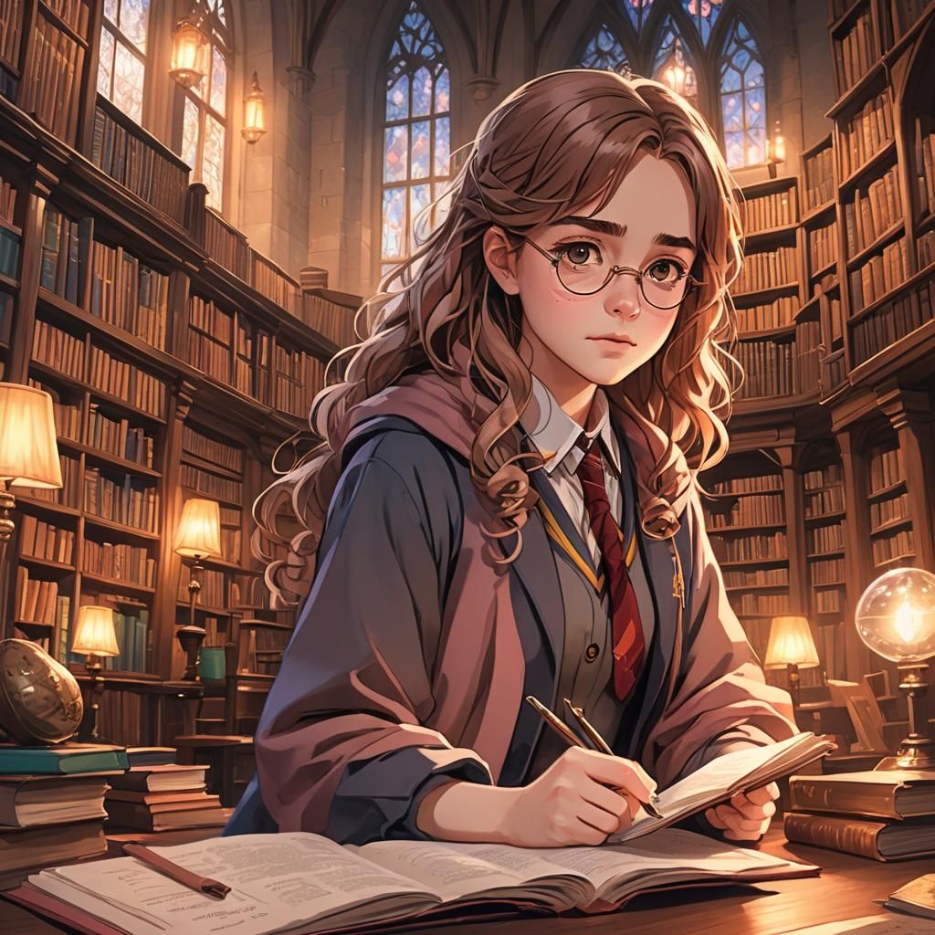 Hermione Granger Studying in Anime Style