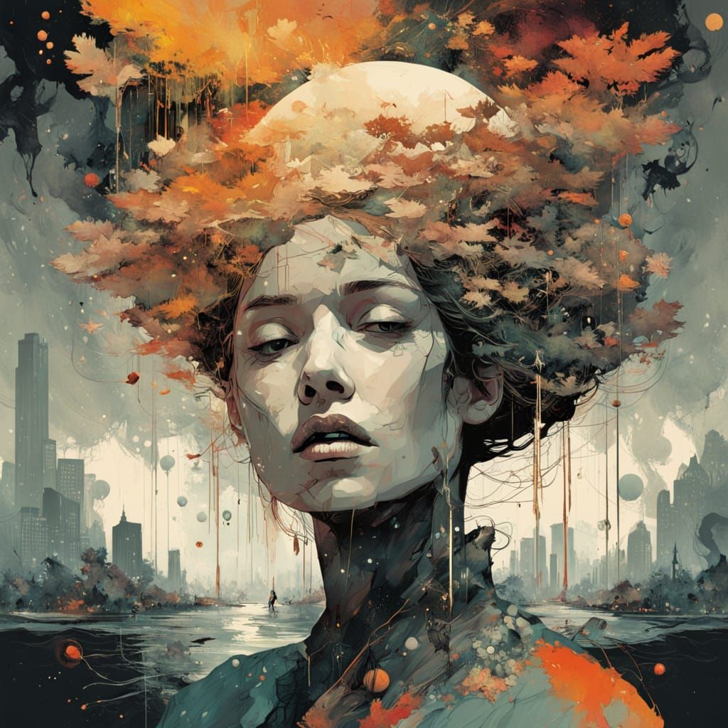 Galaxy Drips Into Urban Dreamscape with Princess Silhouette