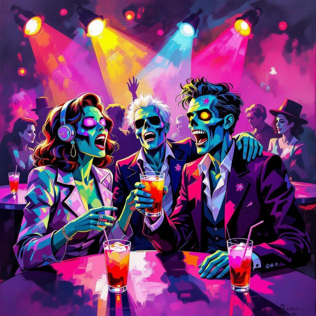 Zombie Disco Dancing in Epic Impressionist Style