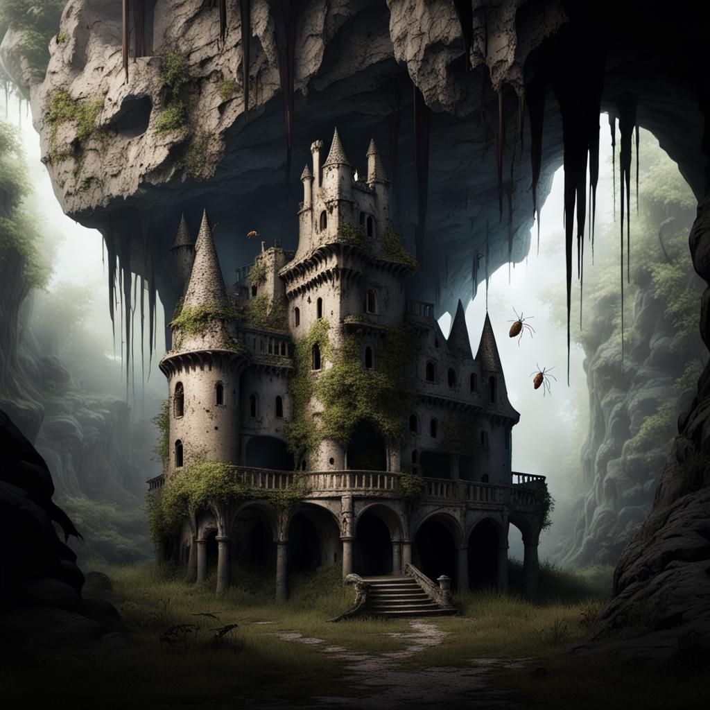Abandoned Castle in Underground Cave with Horror Theme