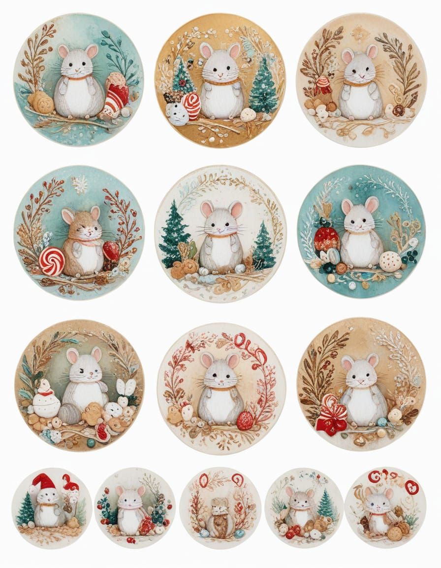 Mice Celebrate Whimsical Winter Christmas