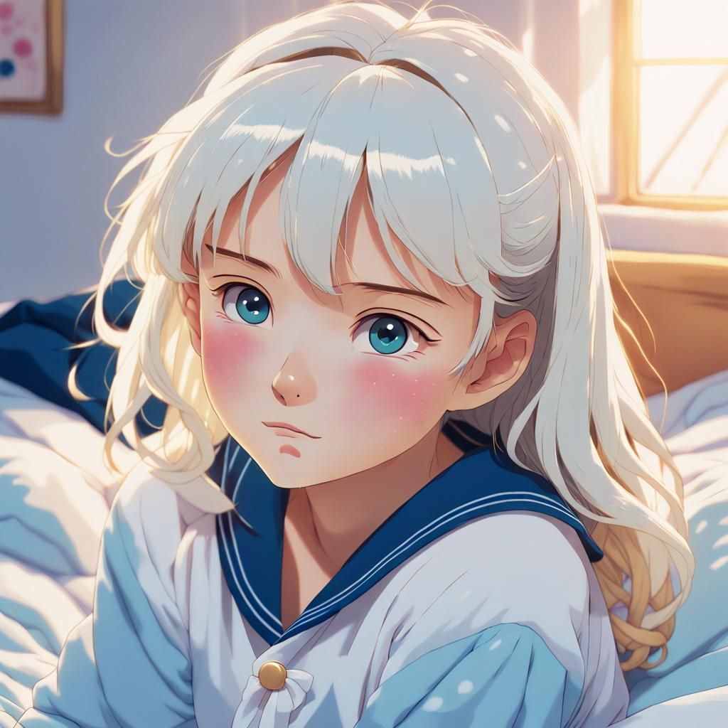 Anime Girl in Vibrant Sailor Pajamas