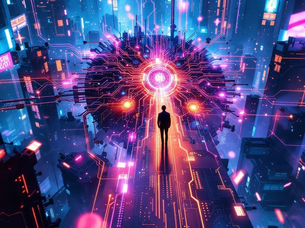 Ethereal AI Manifests in Neon Cyberpunk Cityscape