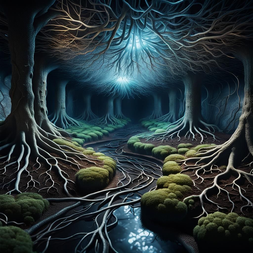 Detailed Photograph of a Mycorrhizal Network