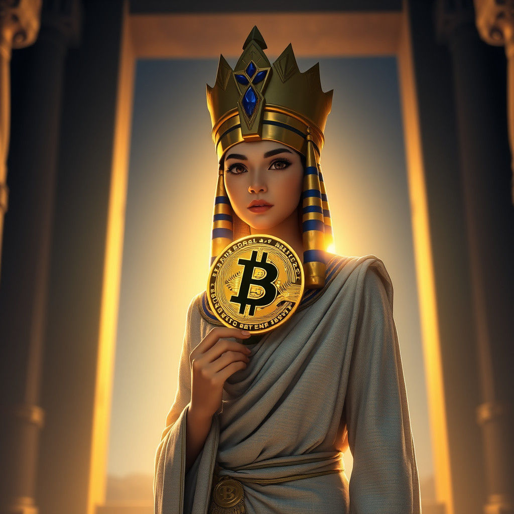 Egyptian Priestess with Bitcoin Token: Fantasy Concept Art