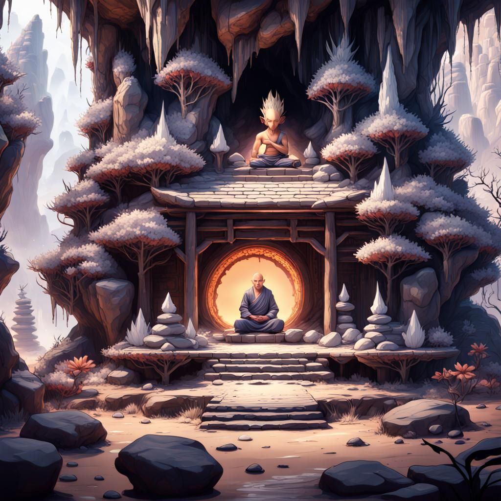 Shaolin Monk Meditates in Quartz Cave