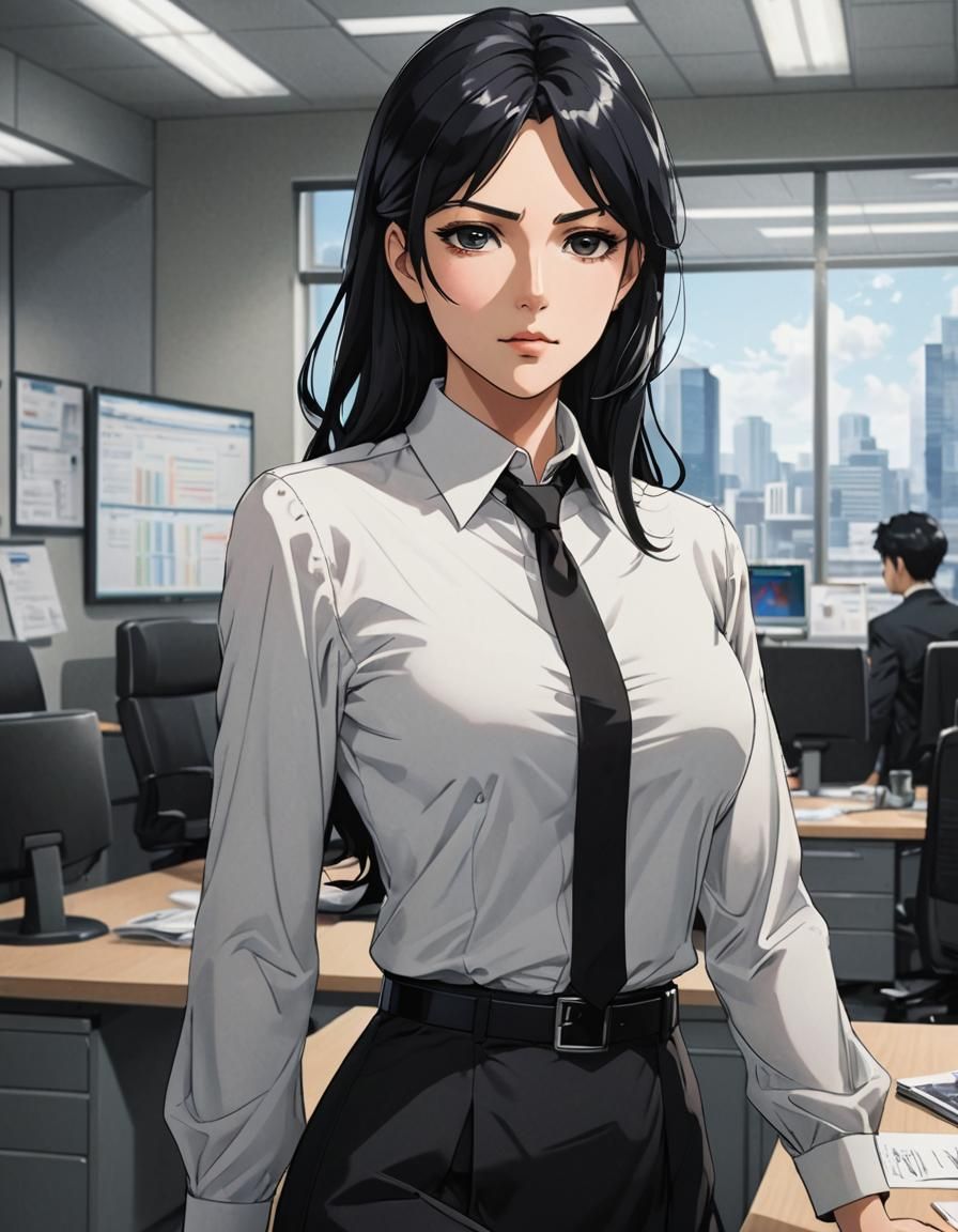 Anime Woman in Silver Trench Coat, 3D Render