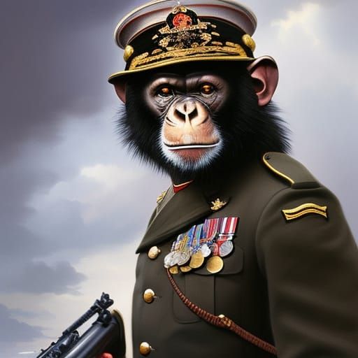 Chimpanzee General: 19th Century Portrait in Detailed Concep...