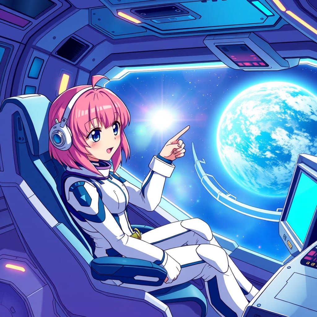 Young Anime Girl Explores Mysterious Planet in Futuristic Sp...