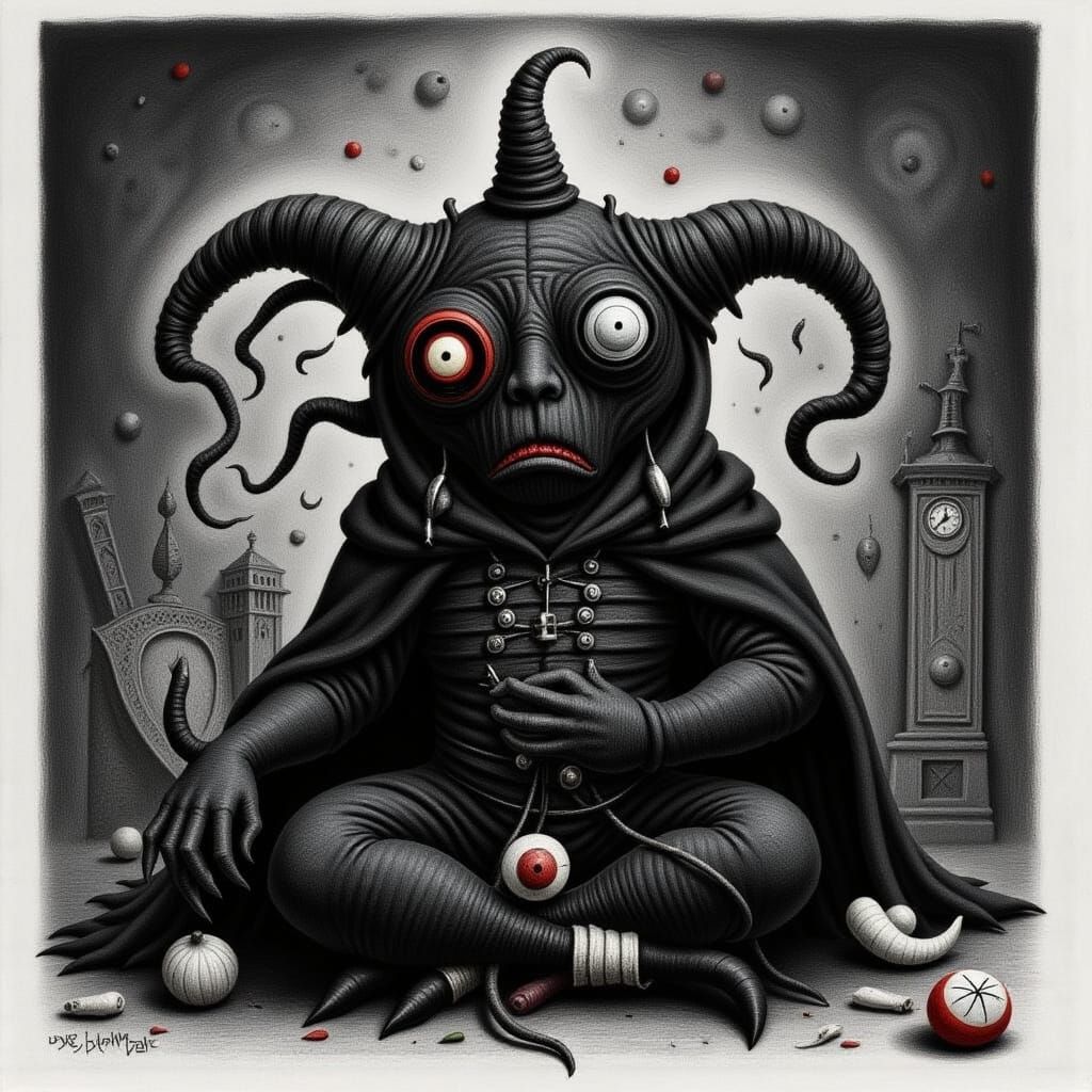 Evil Medieval Yarn Monster Illustration