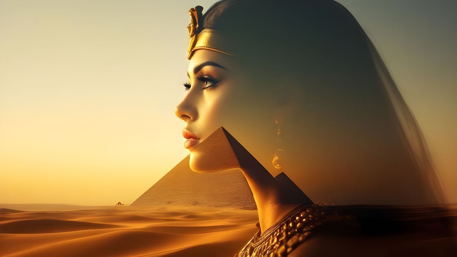 Cleopatra Silhouette: Pyramid Double Exposure Art