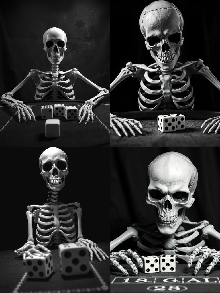 Grayscale Skeleton Leads Dice on Craps Table