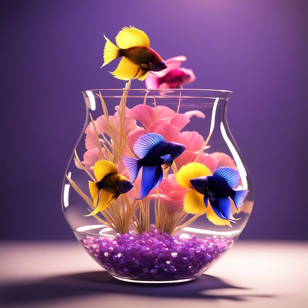 Floral Vase with Betta Fish in 3D Render