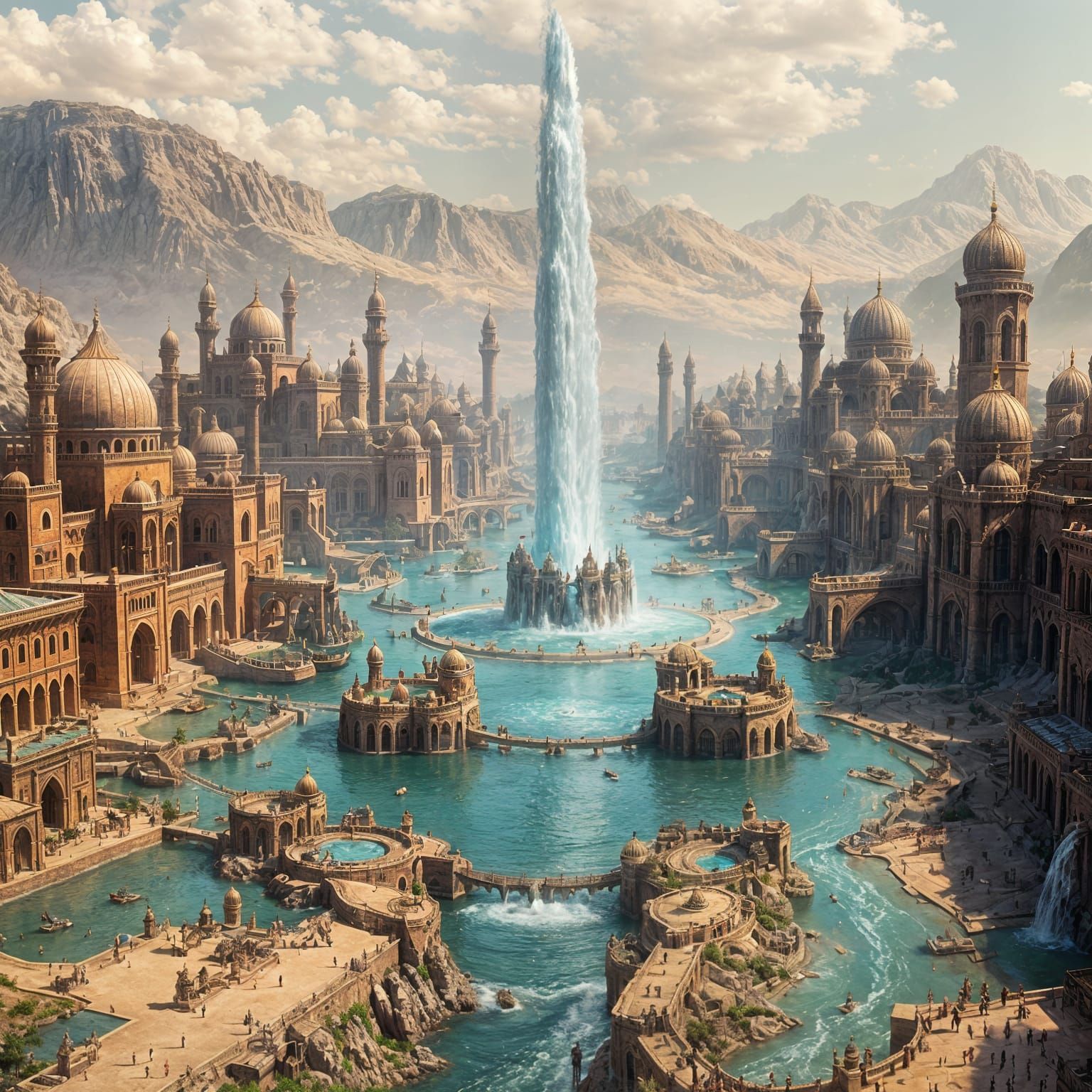 Fantasy Desert City with Crystal Fountain, Matte Painting