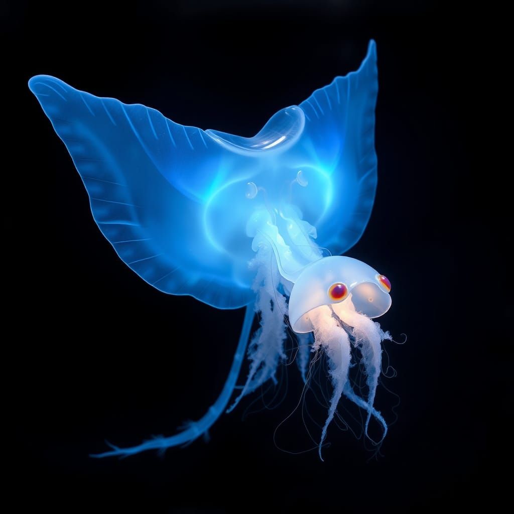 Dreamlike Bioluminescent Sea Hybrid with Iridescent Scales