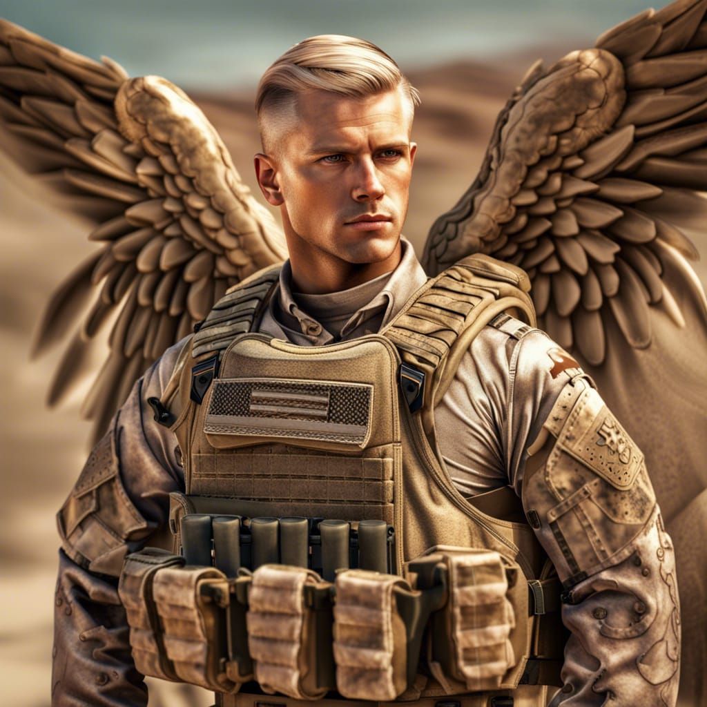 Angel Marine in Desert Camouflage: Hyperrealistic HDR