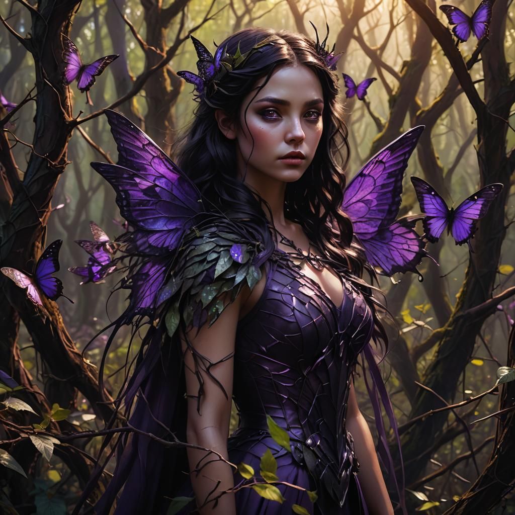 Dark Fantasy Girl with Butterfly Wings