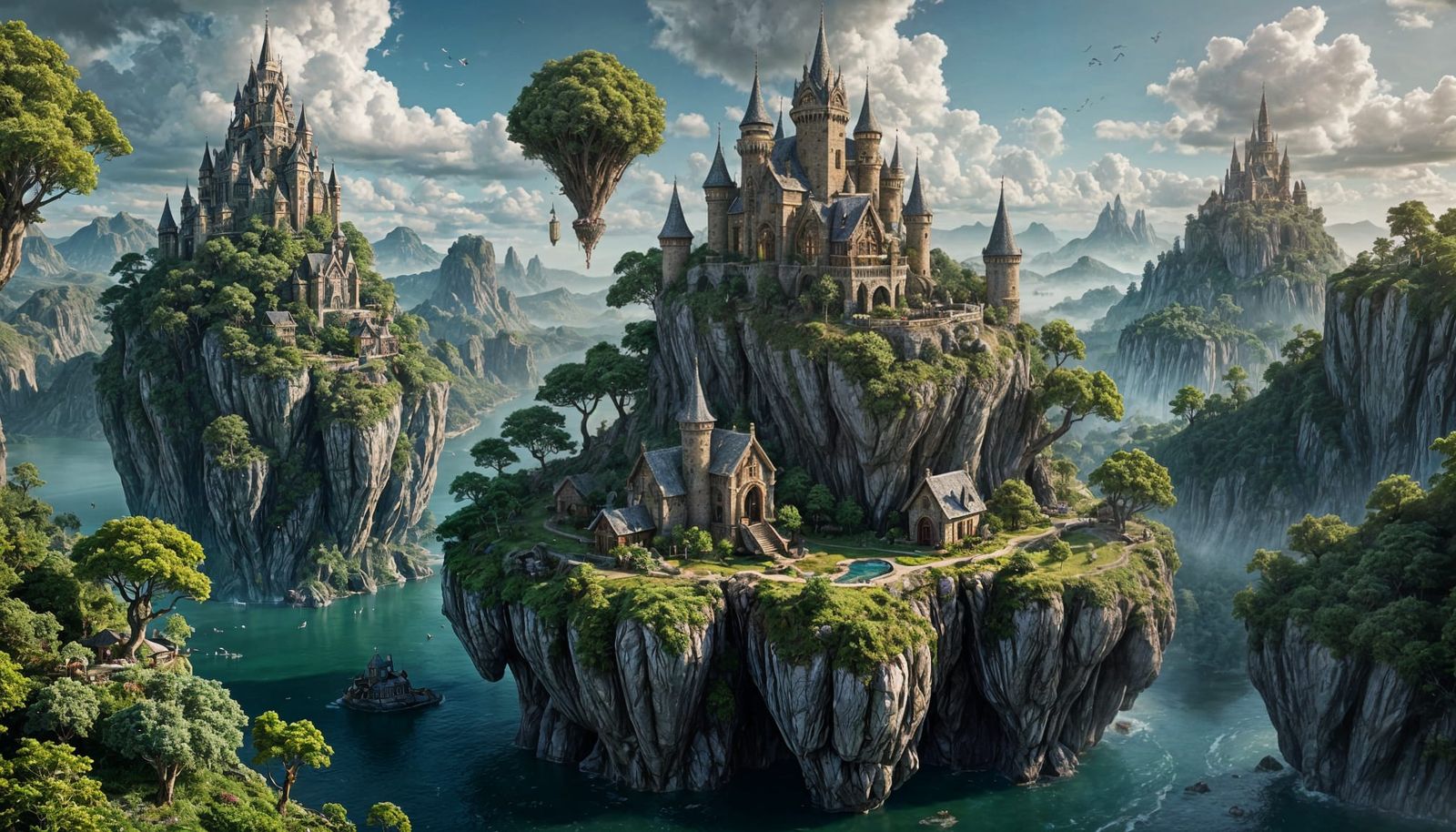 Floating Elven Cottage Castle Island in Deep Color Fantasy