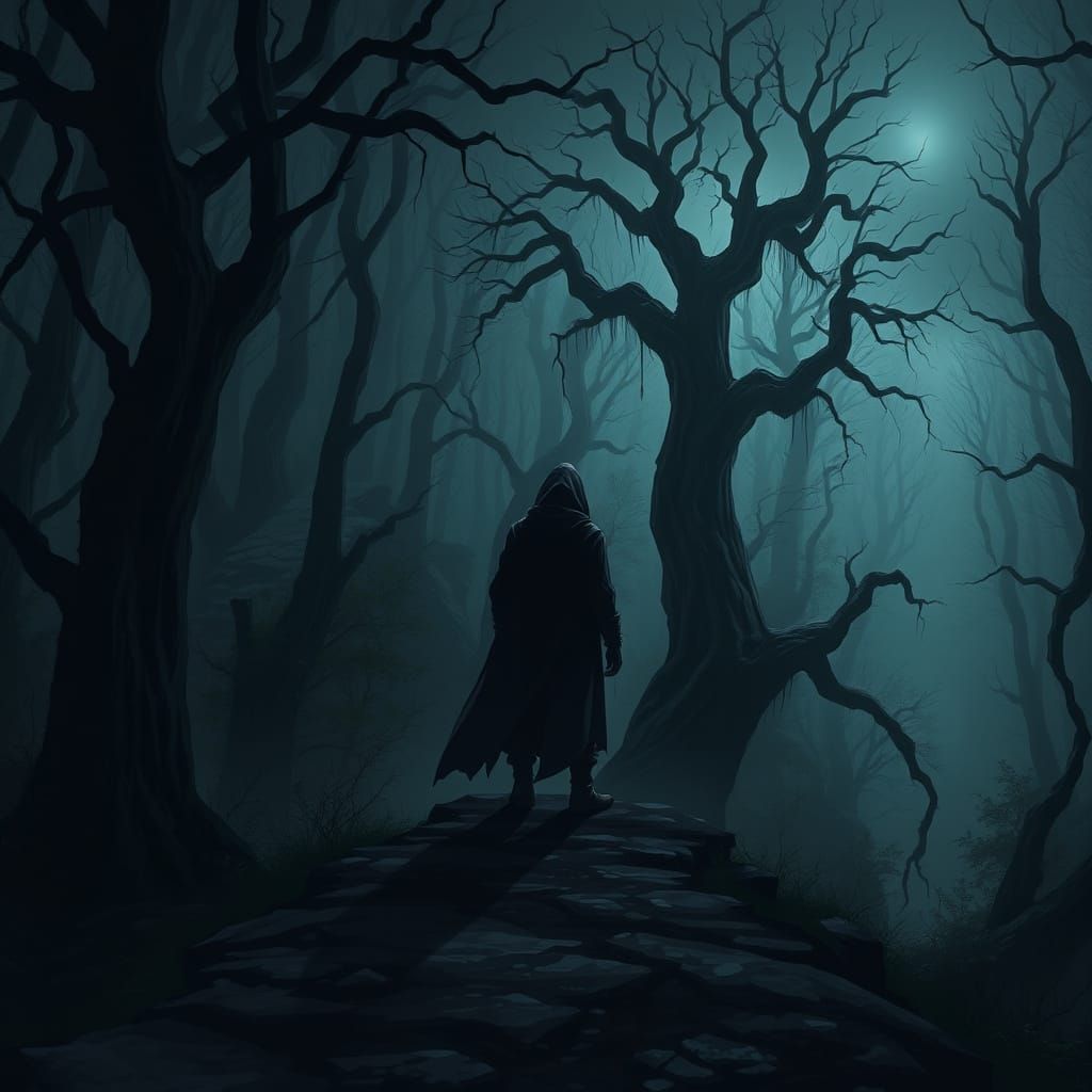 Dark Forest Silhouette in a Detailed Matte Style