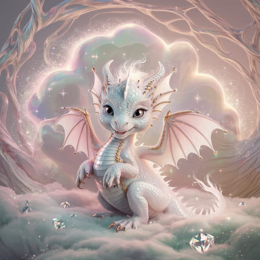 Iridescent Baby Dragon with Ethereal Aura