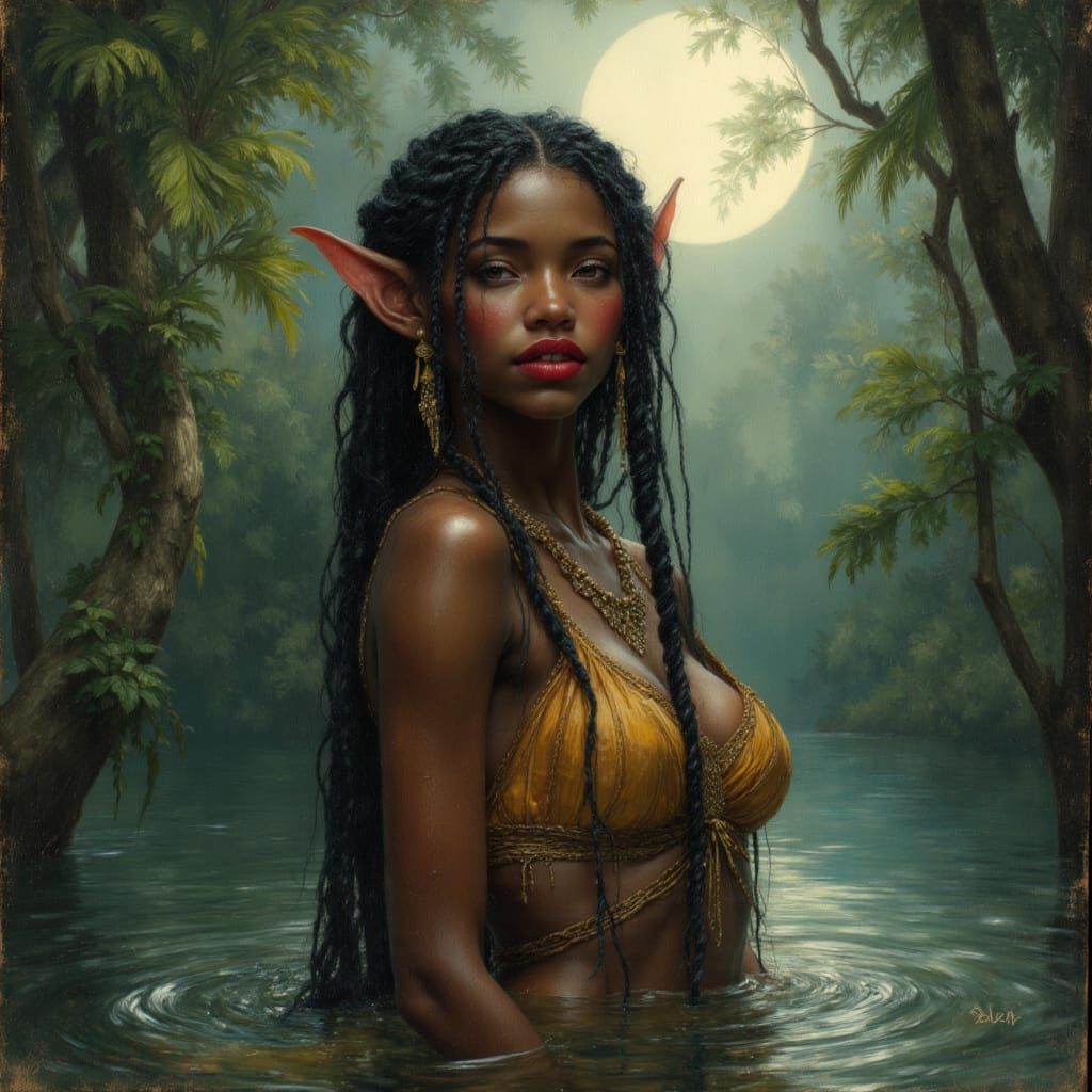 Elegant Elven Goddess in Oil Painting Style