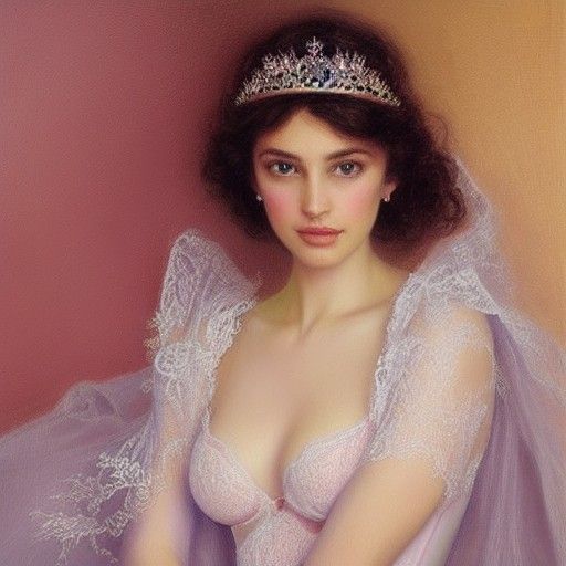 French Queen in Lingerie: Oil Painting