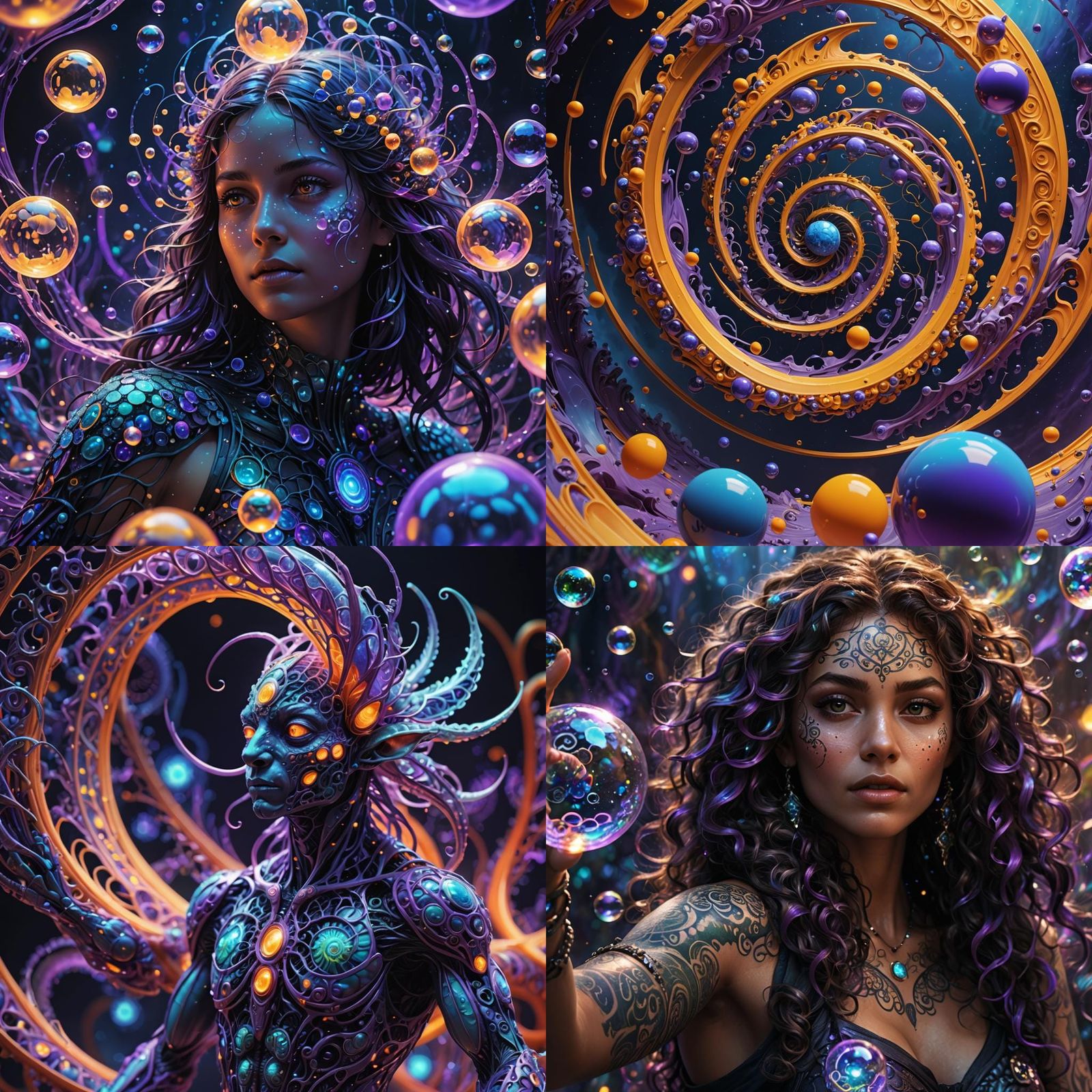 Vibrant Ultraviolet Fibonacci Bubble Somatics in 3D