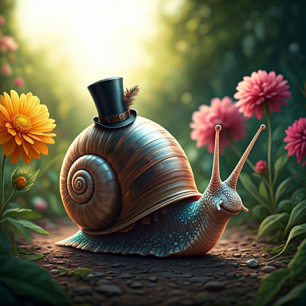 Whimsical Garden Snail in Elegant Top Hat