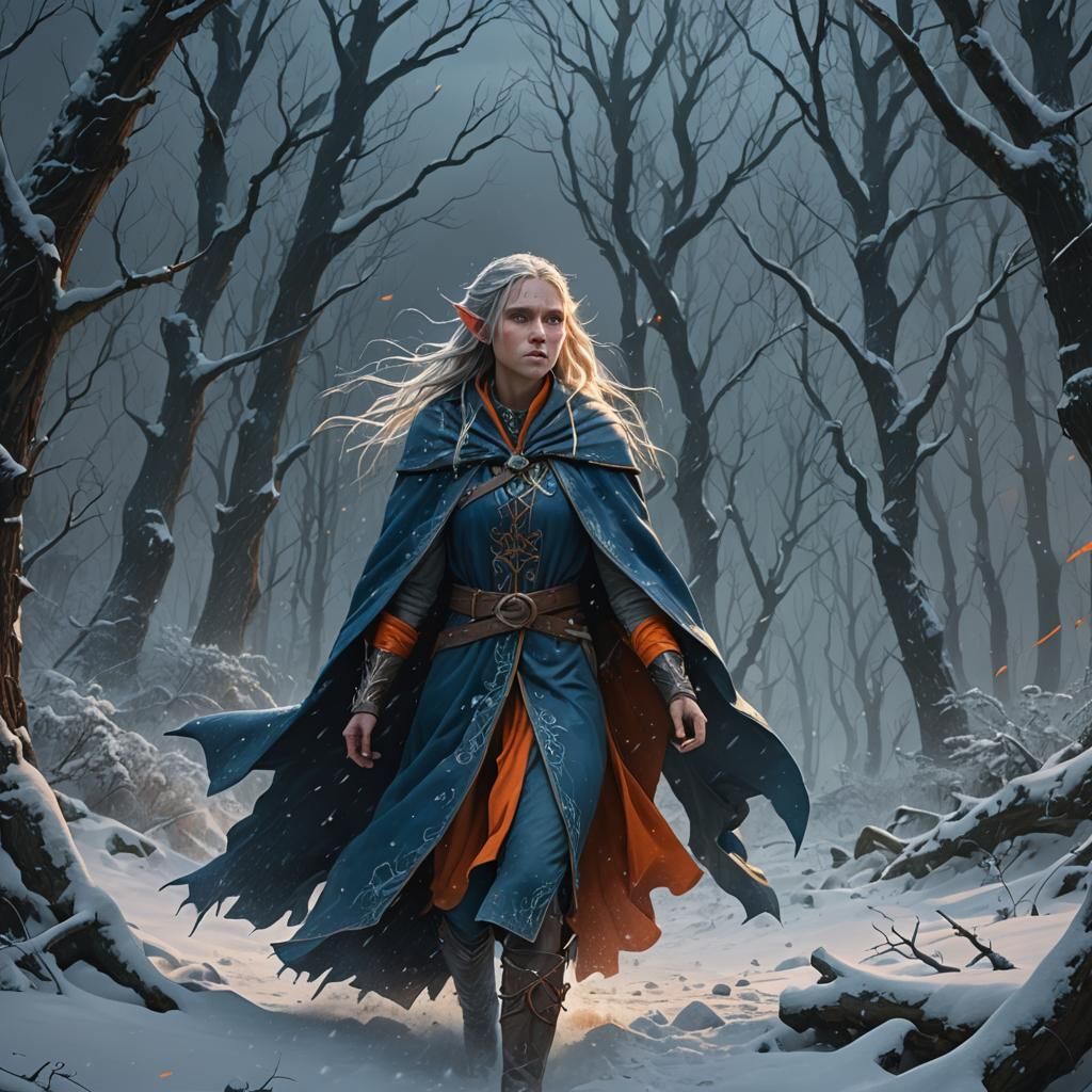 Snow Elf in Mystical Forest Digital Painting