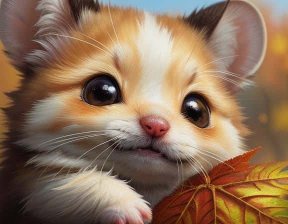 Cute Fluffy Baby Mouse in Grunge Oil Painting Style