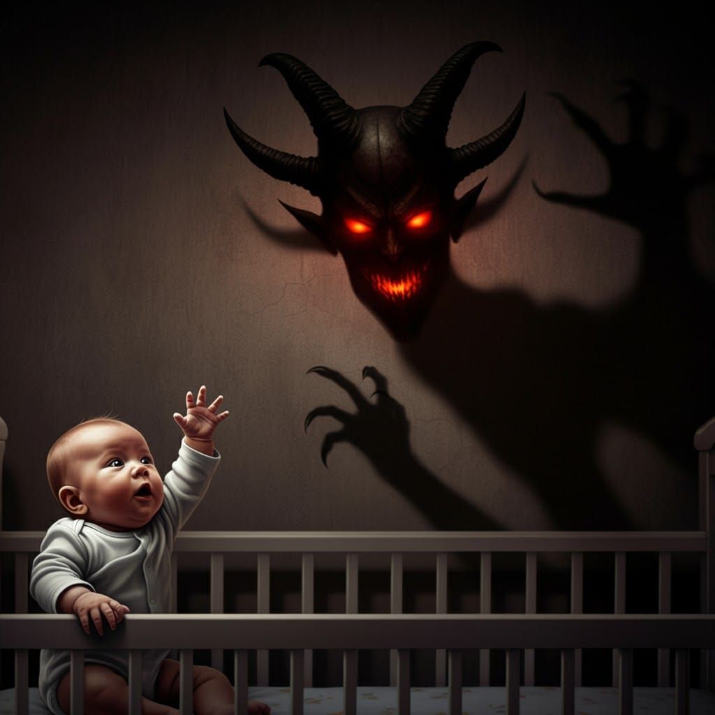 Nightmarish Baby Demon Shadow in Crib