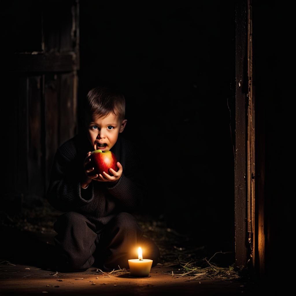 Orphan's Solitary Meal by Candlelight
