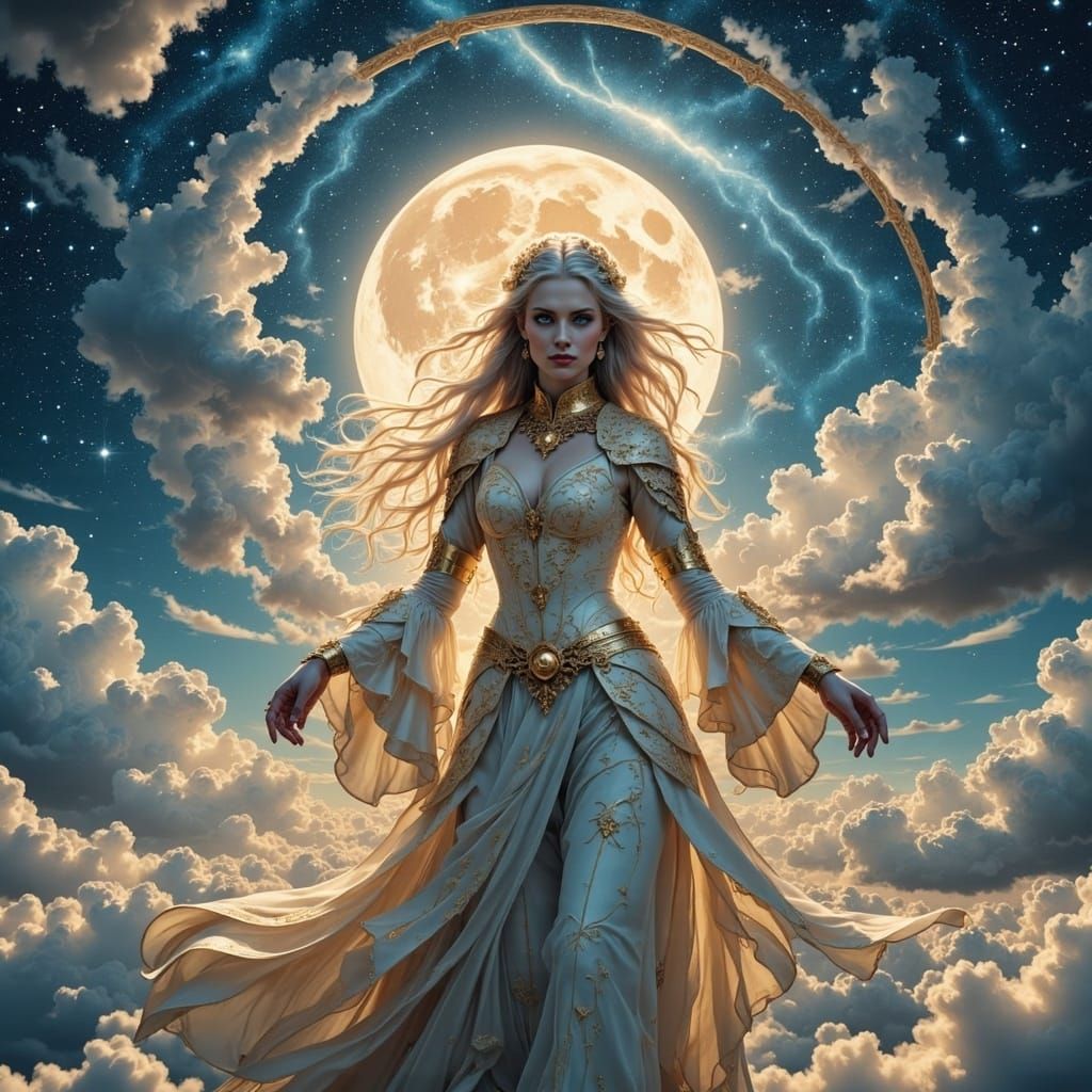 Golden Princess Under Starry Polar Night Sky