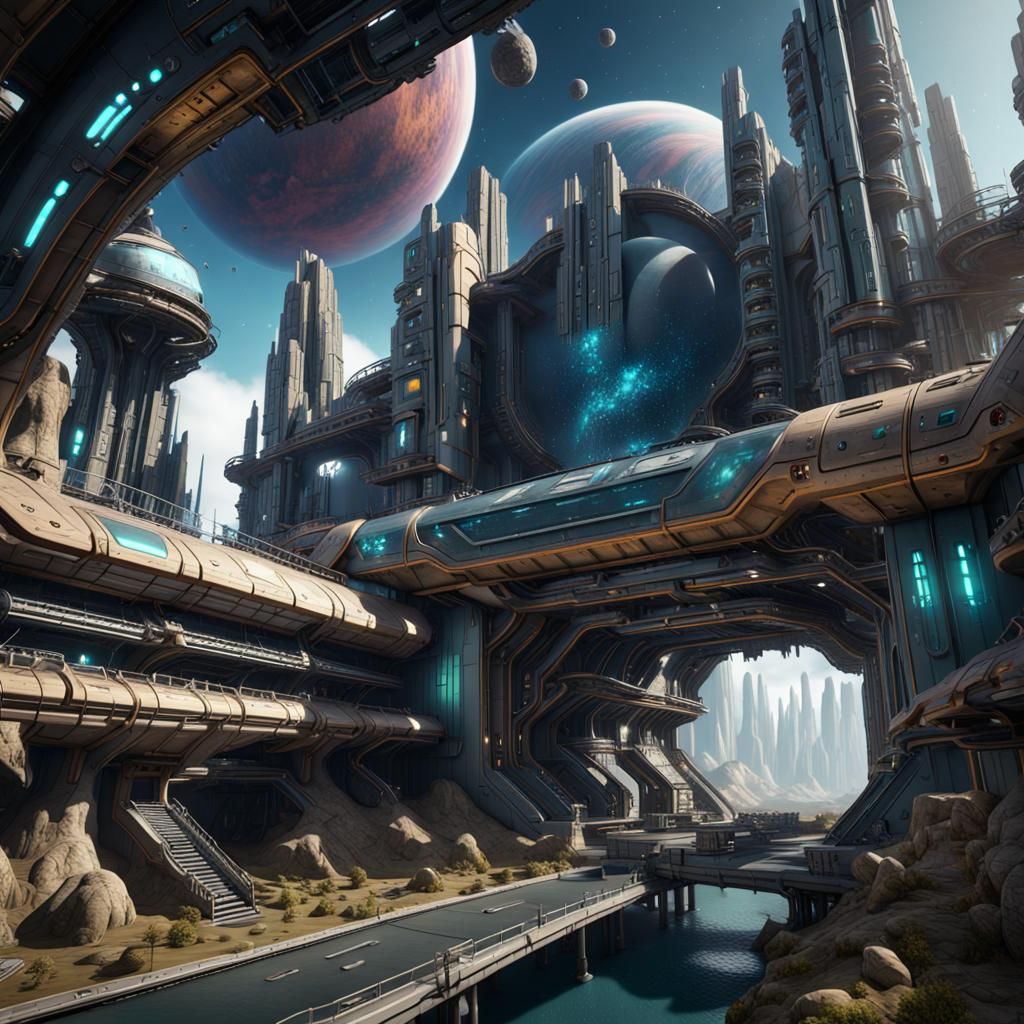 Futuristic Space Colony Ark in Detailed Matte Painting