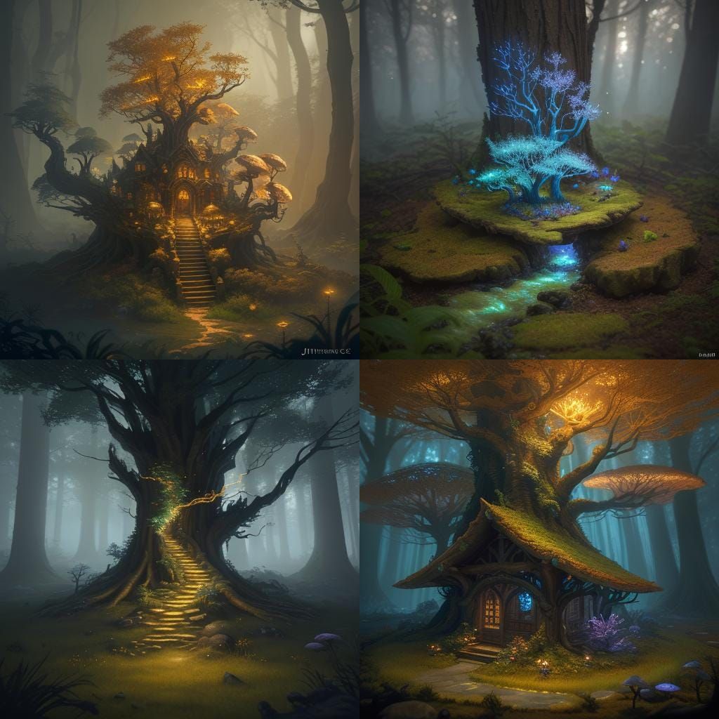 Enchanted Miniature Tree with Glowing Mushrooms