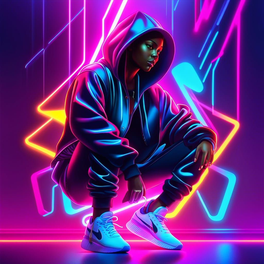 Hip-Hop Dancer in Neon Lights