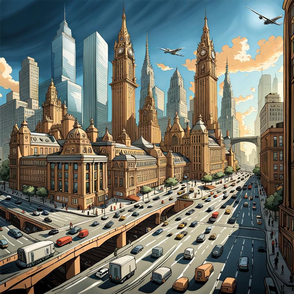 Dystopian Newark: Futuristic Maximalist Cityscape