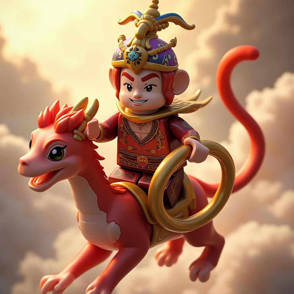 Majestic Monkey King LEGO Minifigure in Studio Ghibli Style