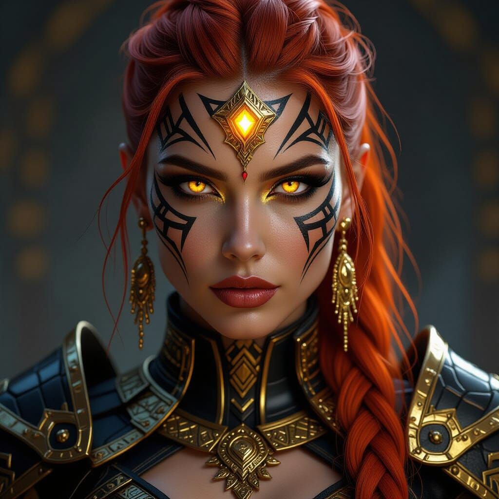 Surreal Warrior Queen with Golden Eyes