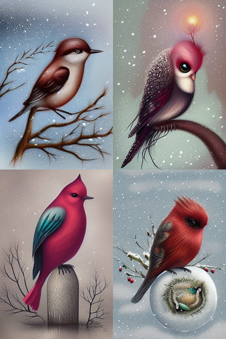 Delicate Winter Bird Inspired by Folk Art