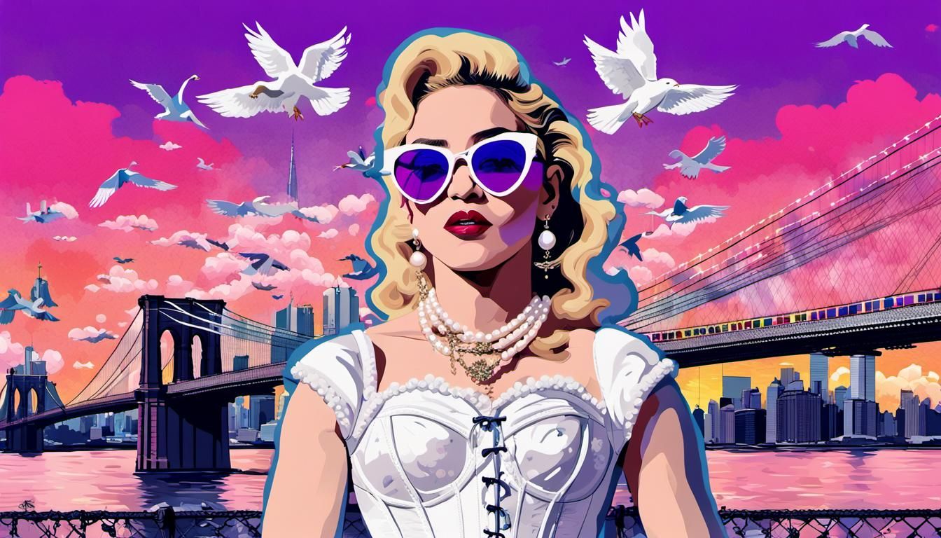 Pop Art Madonna with Rainbow and Sunset