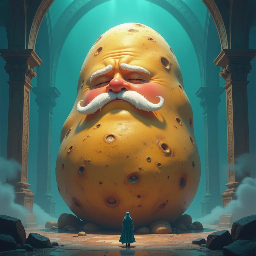 Epic Fantasy Art of a Colossal Sad Potato
