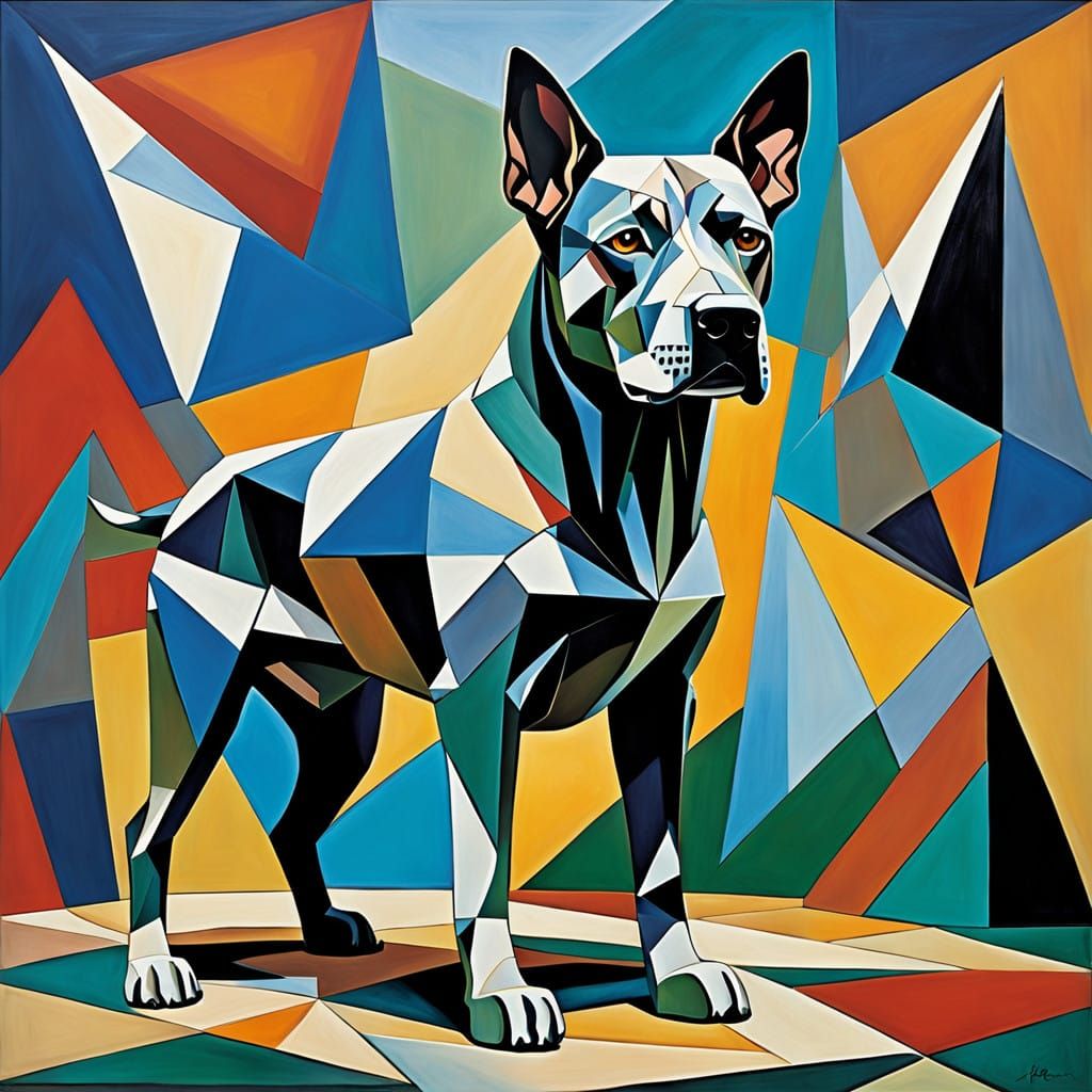 Cubist Fragmented Canine in Vibrant, Textured Realism