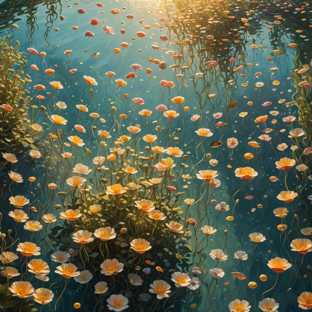 Surreal Sky Pool with Jellyfish Flowers