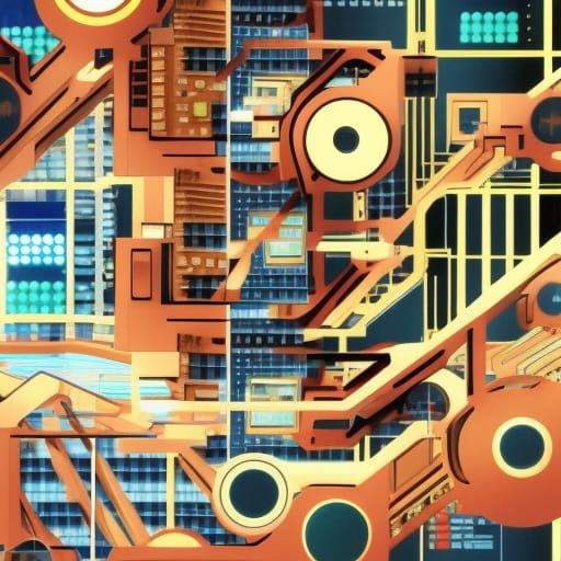 Techno-Graphic Mainframe Headquarters in Retro-Deco Style