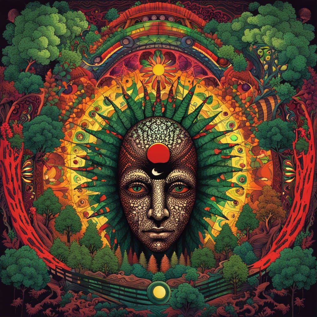 Psychedelic Alien DJ in a Palestine Flag Forest