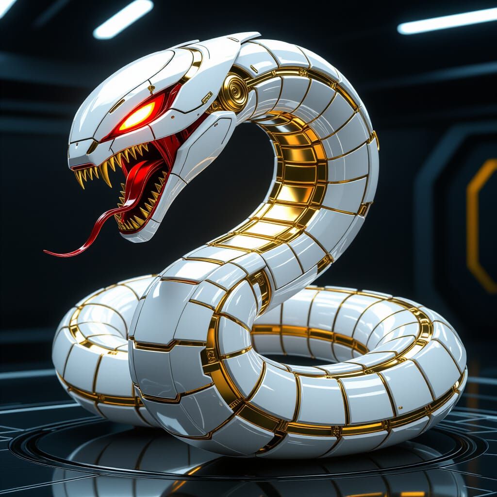 Futuristic Robotic Serpent with Mechanical Fangs